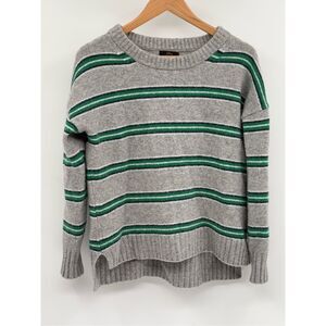 J.‎ Crew Sweater Women XS Gray Green Striped Body Long Sleeve Alpaca Wool Blend